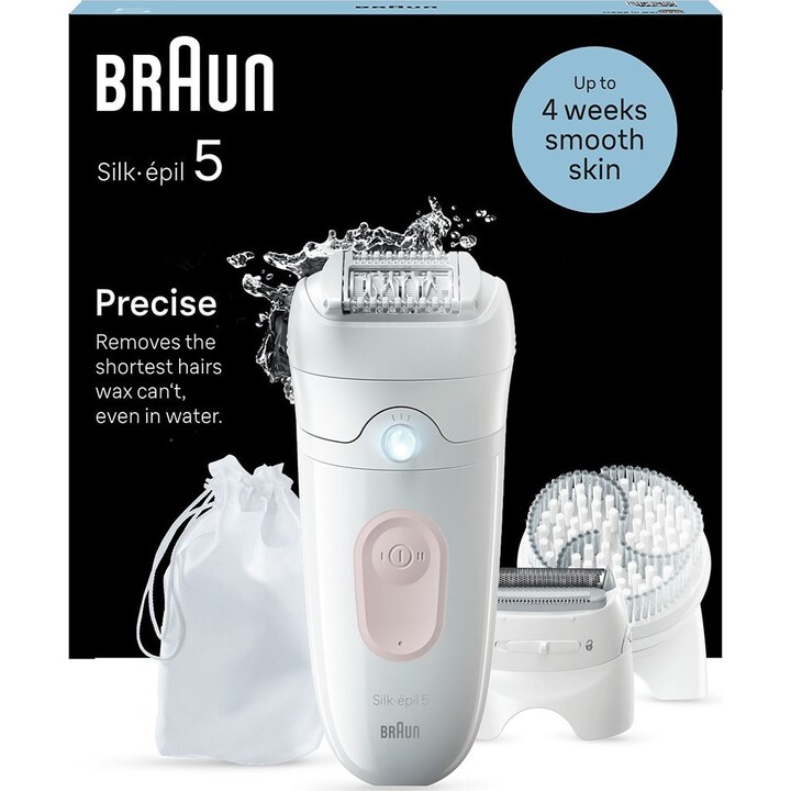 Braun Silk-épil 5 Depiladora eléctrica sin cable con cabezal exfoliante, uso en seco y en húmedo, blanca