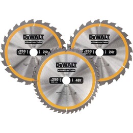 DEWALT DT1963-QZ - Conjunto de 3 lâminas de serra estacionária de 250 mm, 2 lâminas de 24 dentes e 1 lâmina de 48 dentes