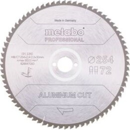 Hoja de sierra circular Metabo ALUMINIUM CUT PROFESSIONAL 628447000 254 x 30 x 2 mm Número de dientes: 72