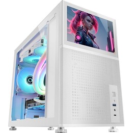 Caixa de torre média Mars Gaming MC-REV MAX branca com ecrã LCD de 11,8 polegadas e 4 ventoinhas ARGB