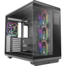 Mars Gaming MC-REV PRO – schwarzes Mid-Tower-Gehäuse mit 4,3-Zoll-LCD-Bildschirm und 4 ARGB-Lüftern
