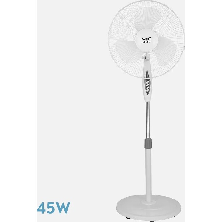 Ventilatore da pavimento Bise Blanc a 3 velocità, 45 W, base Regx 43x40 cm, oscillante, 3 pale bianche con telecomando e timer