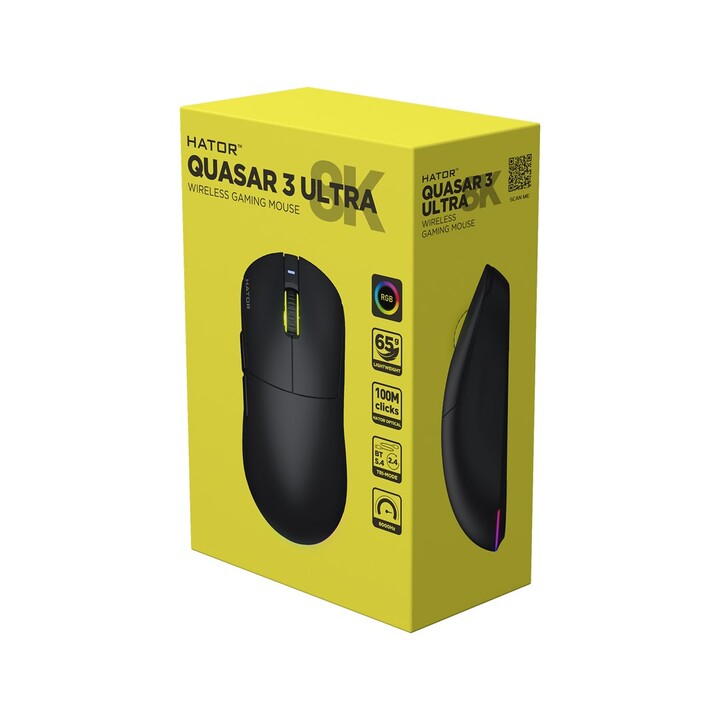 Mouse da gioco wireless HATOR Quasar 3 Ultra 8K, ambidestro, RF wireless + Bluetooth + USB Type-A, ottico, 30000 DPI