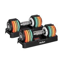 Cast iron dumbbells with automatic adjustment, set of 2 x 5 kg, 1 kg increments, REBEL ACTIVE
