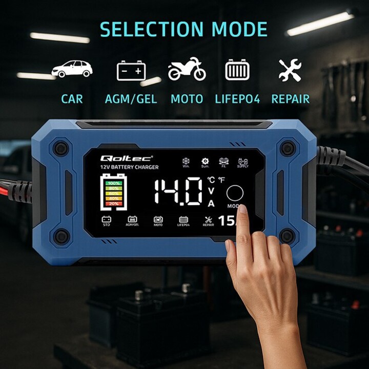 Qoltec 52496 Chargeur 12 V 15 A | Redresseur avec fonction de réparation et maintien de l'alimentation pendant le remplacement d
