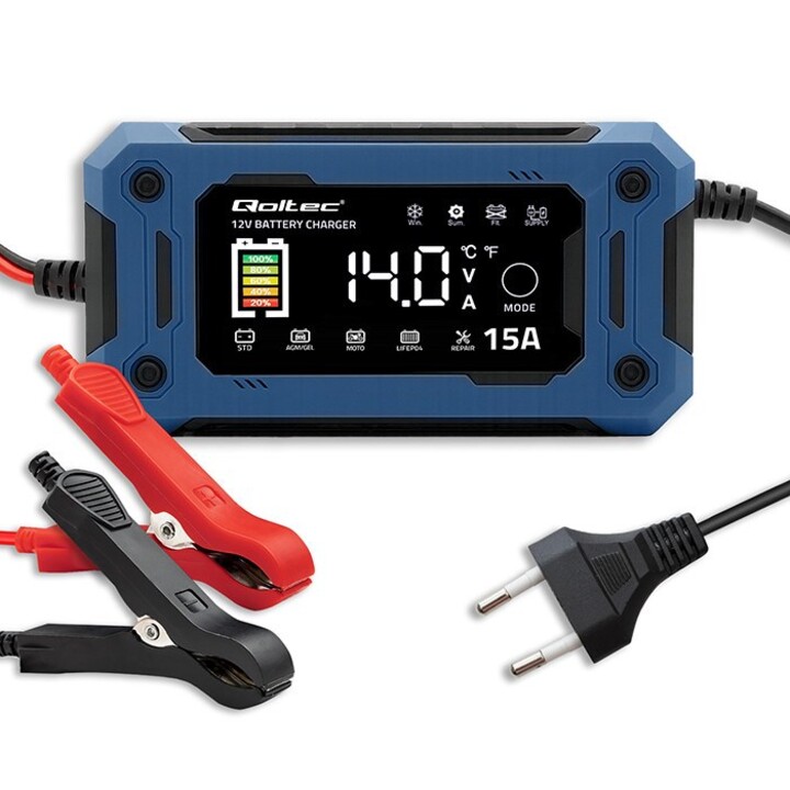 Qoltec 52496 Chargeur 12 V 15 A | Redresseur avec fonction de réparation et maintien de l'alimentation pendant le remplacement d