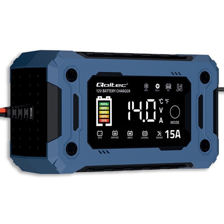 Qoltec 52496 Chargeur 12 V 15 A | Redresseur avec fonction de réparation et maintien de l'alimentation pendant le remplacement d