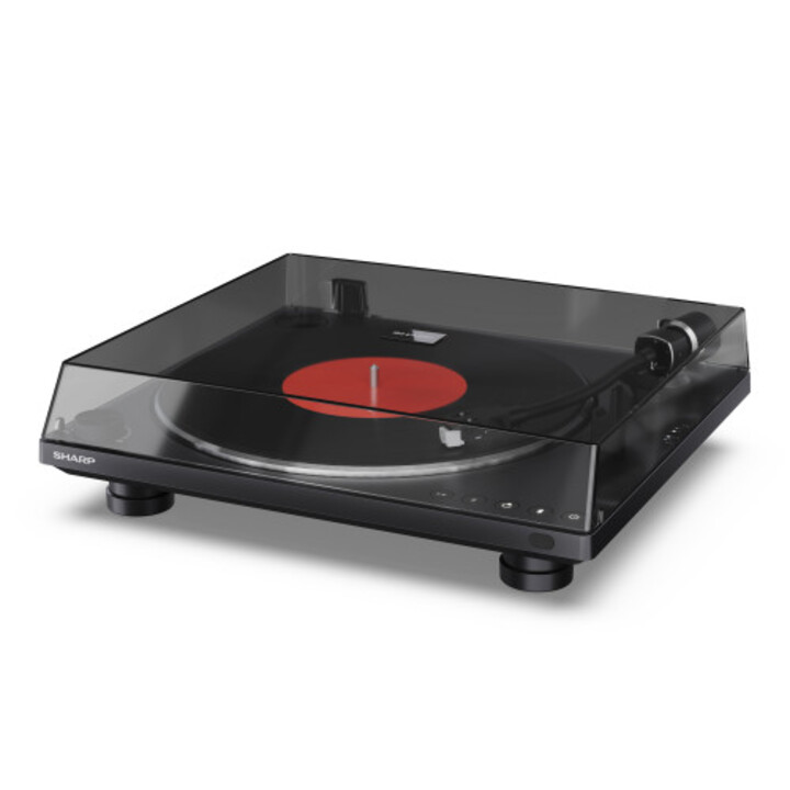 Platine vinyle Sharp RP-TT100 : Bluetooth 5.4, USB-C, cellule Audio-Technica, automatique, capot anti-poussière, noire