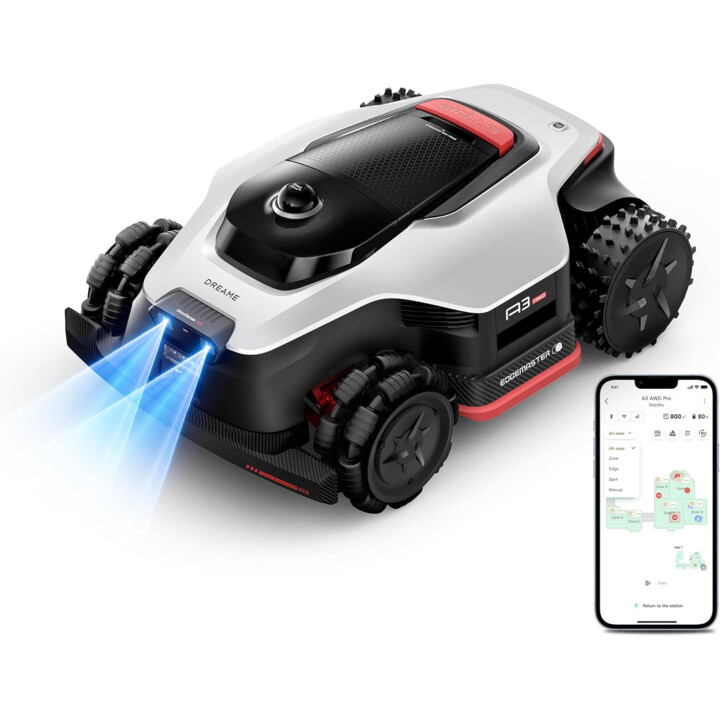 Robot tagliaerba Dreame A3 AWD Pro a batteria, nero e bianco