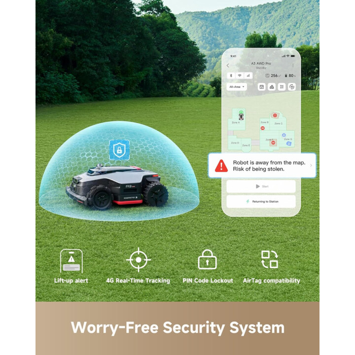 Robot tagliaerba Dreame A3 AWD Pro a batteria, nero e bianco