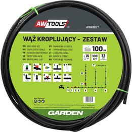 Set di tubi per irrigazione a goccia AwTools da 100 m, 188 pezzi.