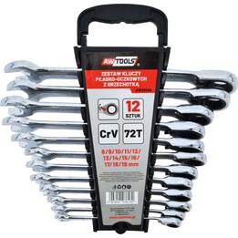 Jeu de 12 clés mixtes à cliquet AwTools, 8-19 mm, avec commutateur
