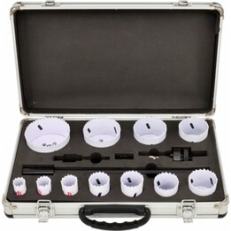 AwTools Bimetall-Lochsägen-Set im Metallkoffer, 15-teilig, 19–76 mm