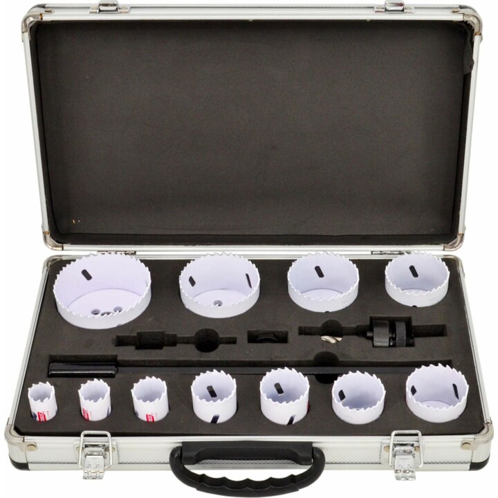 Conjunto de serras copo bimetálicas AwTools em mala metálica, 15 peças, 19-76 mm