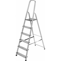 AwTools Escalera de aluminio de 125 kg, 6 peldaños, autoportante