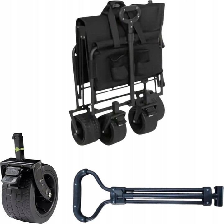 Folding transport trolley for garden and beach, black, 120 liters.