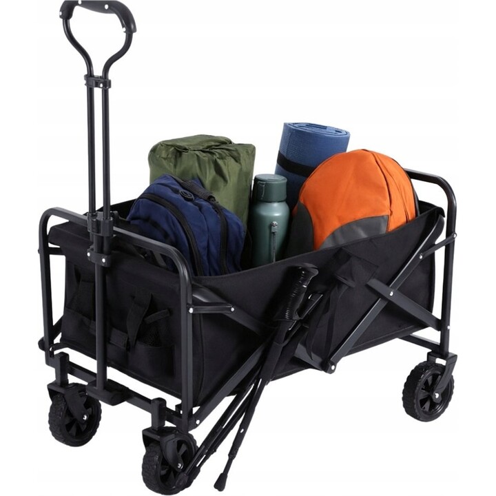 Folding transport trolley for garden and beach, black, 120 liters.