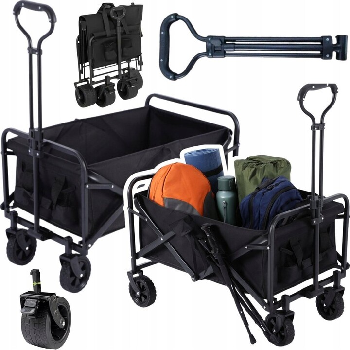 Folding transport trolley for garden and beach, black, 120 liters.