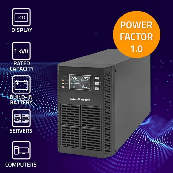 Qoltec 1kVA Onduleur On-line 1000W LCD noir