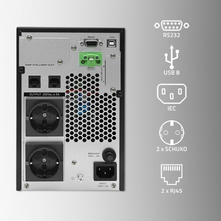 Qoltec 1kVA Onduleur On-line 1000W LCD noir
