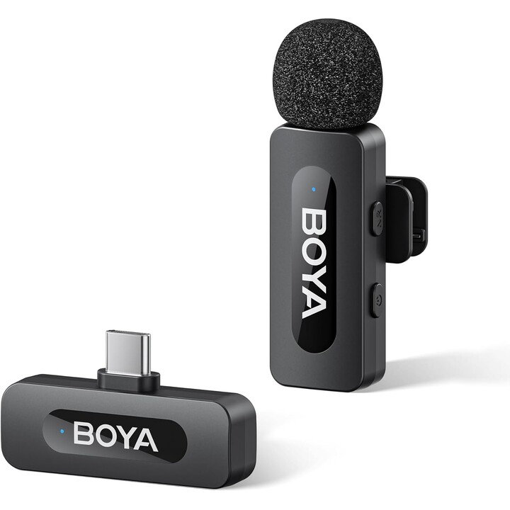 BOYA BY-V10 - Microfoni wireless per iPhone serie 15/16, Android/laptop con porta USB-C Nero