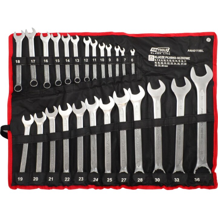 Conjunto de chaves combinadas AwTools de 25 peças /6 mm-36 mm/ Linha Preta