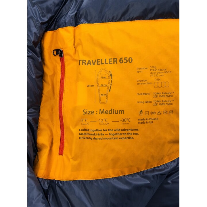 Saco de dormir de penas Małachowski Traveller 650 M (165-176 cm) - Azul-marinho