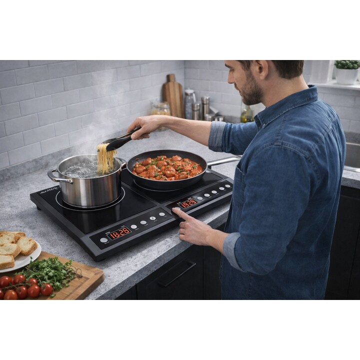 Induction hob, adjustable two-burner hob, 2000W + 2000W power.