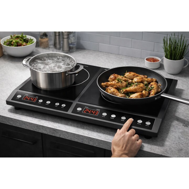 Induction hob, adjustable two-burner hob, 2000W + 2000W power.