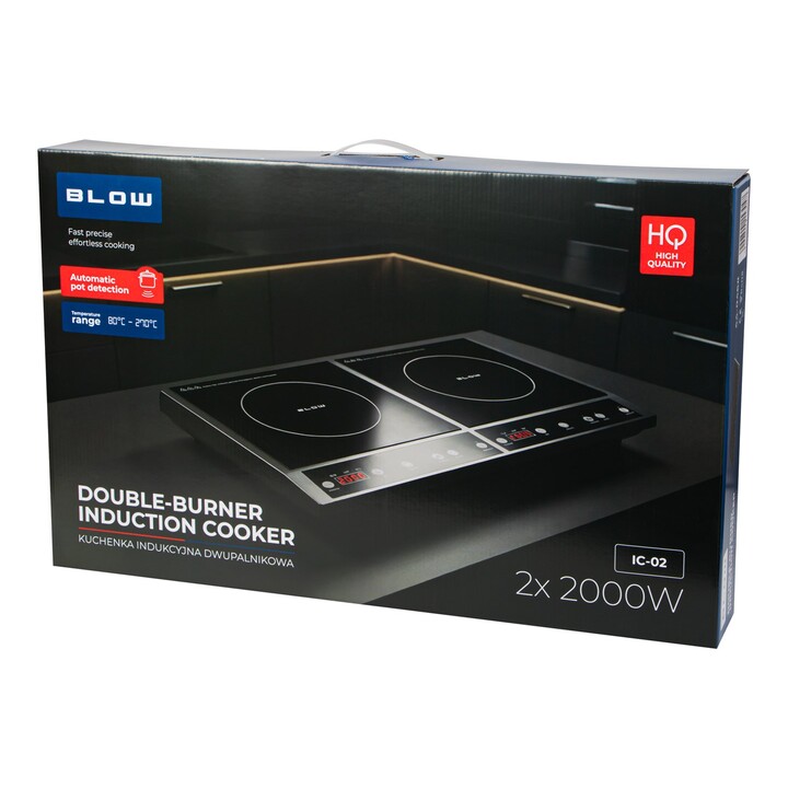 Induction hob, adjustable two-burner hob, 2000W + 2000W power.