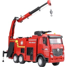 Huina 1362 - Camion de pompiers télécommandé à l'échelle 1:18 avec grue et canon à eau, couleur rouge