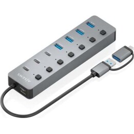 Hub Aisens USB Type-C + USB 3.1 ASUC-8P043-GR / 4 porte USB / 3 porte USB Type-C / 1 porta USB Type-C PD / Grigio