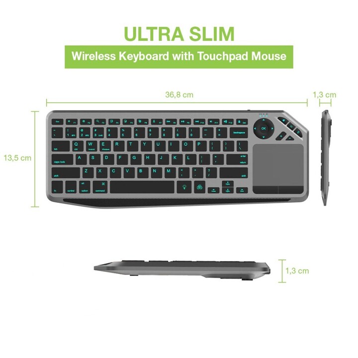 Techly ICTB9801TB teclado Universal RF Wireless + Bluetooth QWERTY Inglés de EE. UU. UU. negro