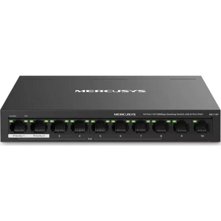 Conmutador Poe+ No Gestionable Mercusys Ms110p 10p 10/100 Con 8p Poe+ 65w Ethernet Mini Desktop