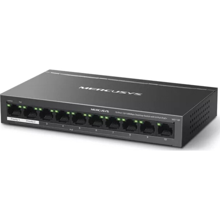 Conmutador Poe+ No Gestionable Mercusys Ms110p 10p 10/100 Con 8p Poe+ 65w Ethernet Mini Desktop