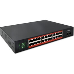 Qoltec Gigabit-Ethernet-Switch | 24 RJ45-Anschlüsse | 2 SFP-Anschlüsse | 1000 Mb/s