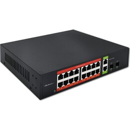 Commutateur Gigabit Ethernet PoE Qoltec | 16 ports RJ45 | 2 ports RJ45 de liaison montante
