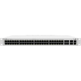 Switch Mikrotik CRS354-48P-4S+2Q+RM con 48 porte PoE+, 4 porte SFP+ da 10G, 2 porte QSFP+ da 40G e alimentazione da 750 W, monta