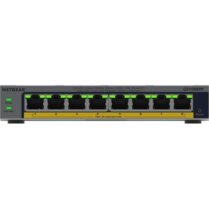 Switch PoE Gigabit Ethernet (10/100/1000) não gerido Netgear GS108EPP, cinzento