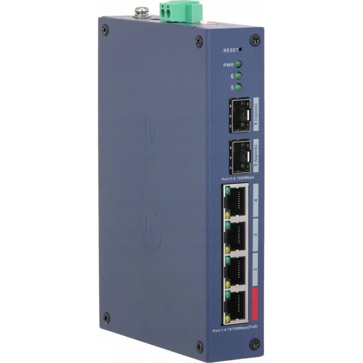 Switch PoE industriale Dahua CHS4206-4ET-90 con 4 porte SFP