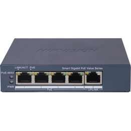 Switch Gigabit PoE+ Hikvision / Gestibile / 4 porte PoE+ da 1000 Mbps / 1 porta uplink da 1000 Mbps