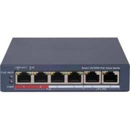 Hikvision DS-3E1106P-EI/M – Kompakter 6-Port-PoE-Switch aus Metall mit Verwaltungsfunktionen