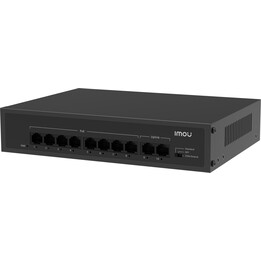 Switch Imou SF110P a 10 porte, con 8 porte PoE e 2 porte uplink.