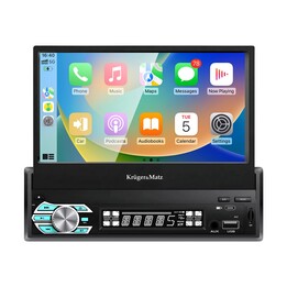 Rádio automotivo Kruger&Matz KM2018 com tela retrátil de 7" compatível com CarPlay/Android Auto.