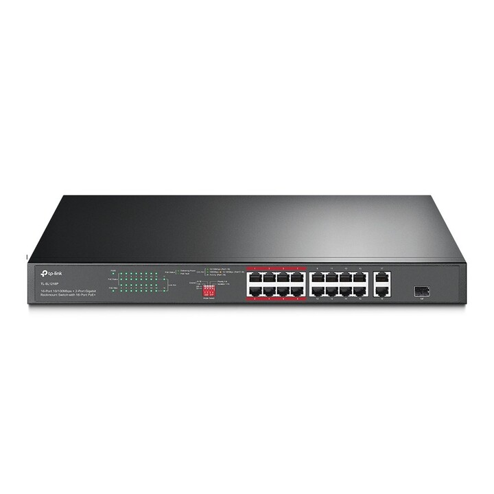 TP-Link 16-Port 10/100 Mbps + 2-Port Gigabit Rackmount Switch mit 16-Port PoE+