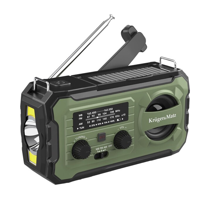 Rádio solar, rádio portátil de emergência SOS, bateria externa de 10000 mAh, lanterna, dínamo, Kruger&Matz