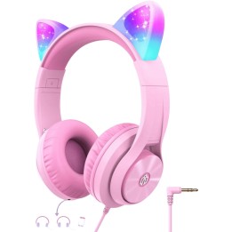 HS20 Cat Ear iClever Rose - Casque à arceau avec câble et prise jack 3,5 mm, 40 mm