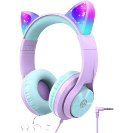 HS20 Cat Ear iClever Purple - Casque à arceau avec câble et prise jack 3,5 mm, 40 mm