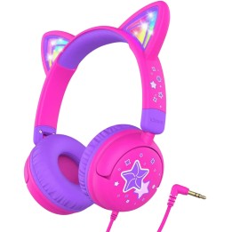 iClever Kabelgebundene Kinderkopfhörer mit Katzenohren-Design, HS25, Pink
