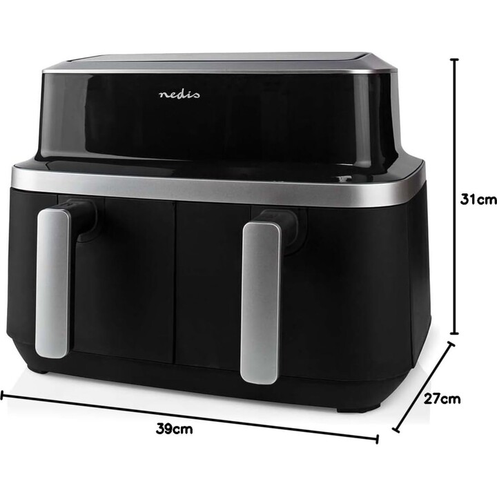 Friggitrice doppia NEDIS KAAF320BK, 4,2 L, da appoggio, 2600 W, friggitrice ad aria calda, nera
